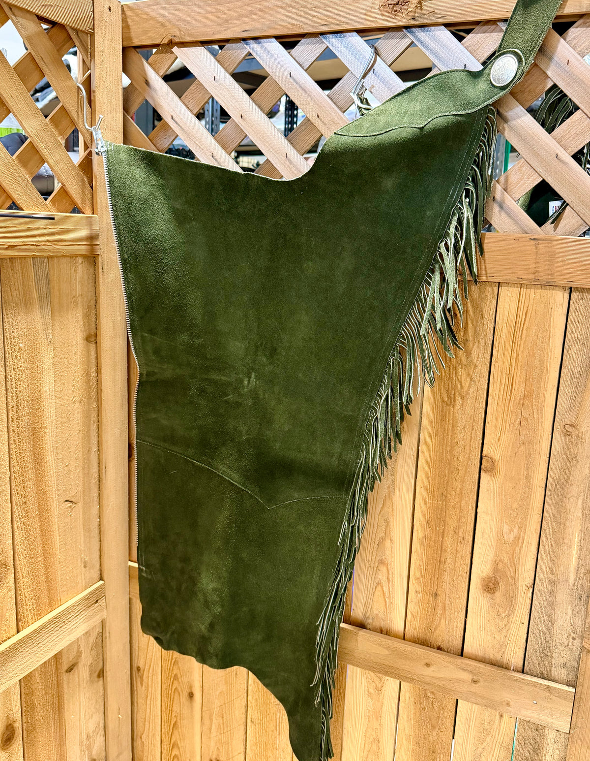 Custom Olive Green Suede Show Chaps • Ladies XS