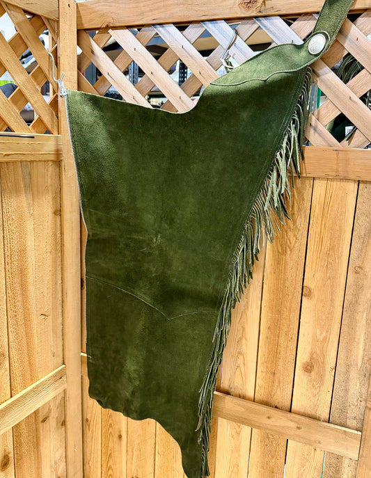 Custom Olive Green Suede Show Chaps • Ladies XS