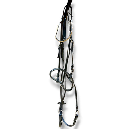 Used Black English Bitless Bridle with Bling Browband & Cotton Grip Reins – Full Size
