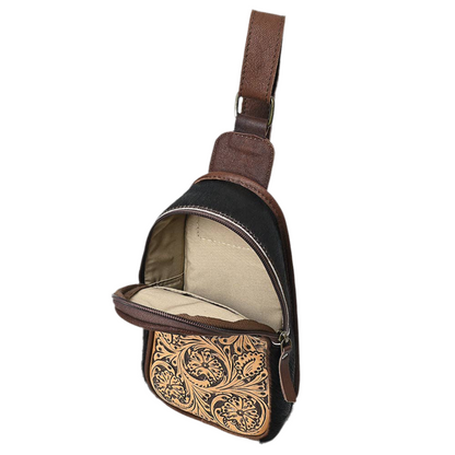 Sling Hand Tooled Hair-On Genuine Leather Purse