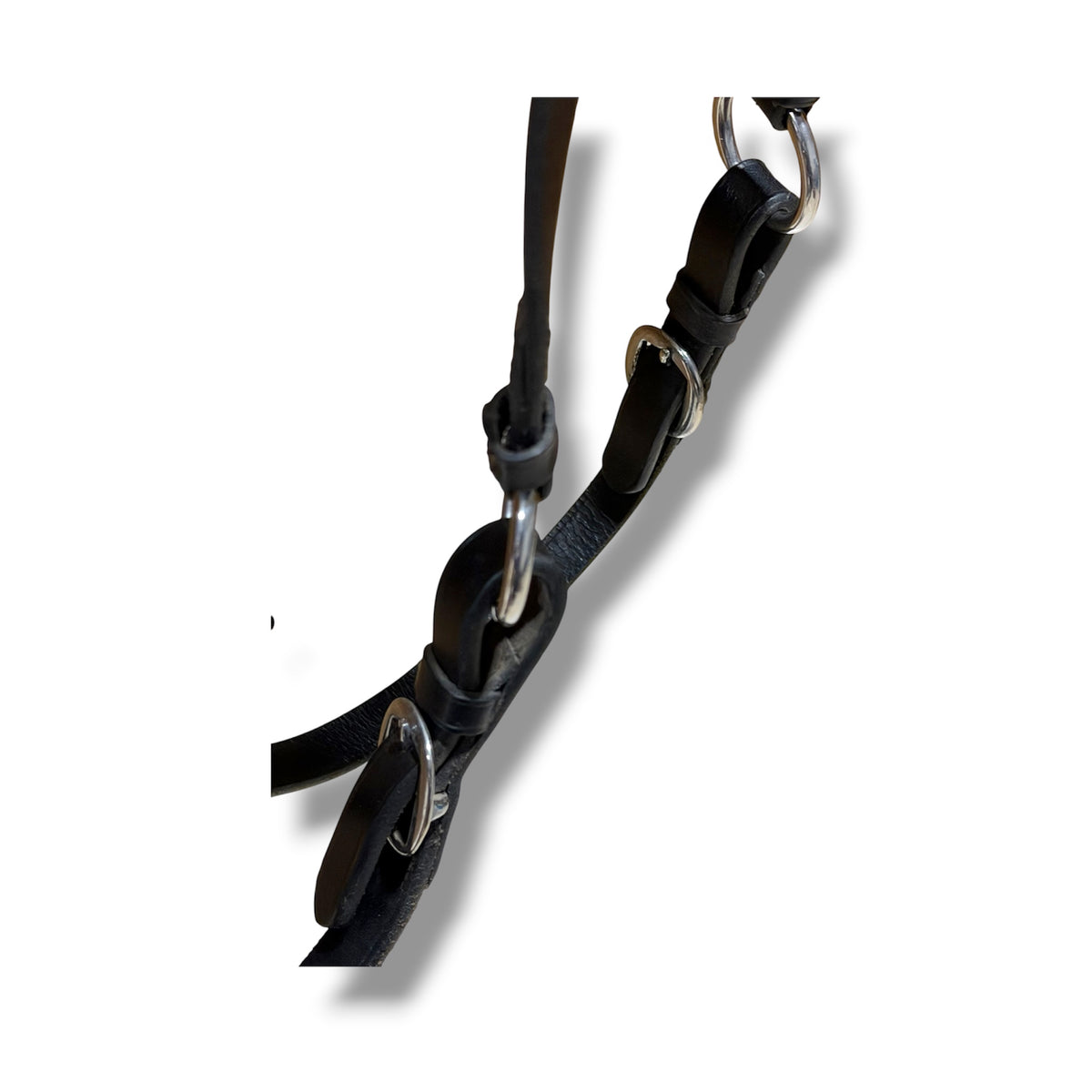 Used Black English Bitless Bridle with Bling Browband & Cotton Grip Reins – Full Size