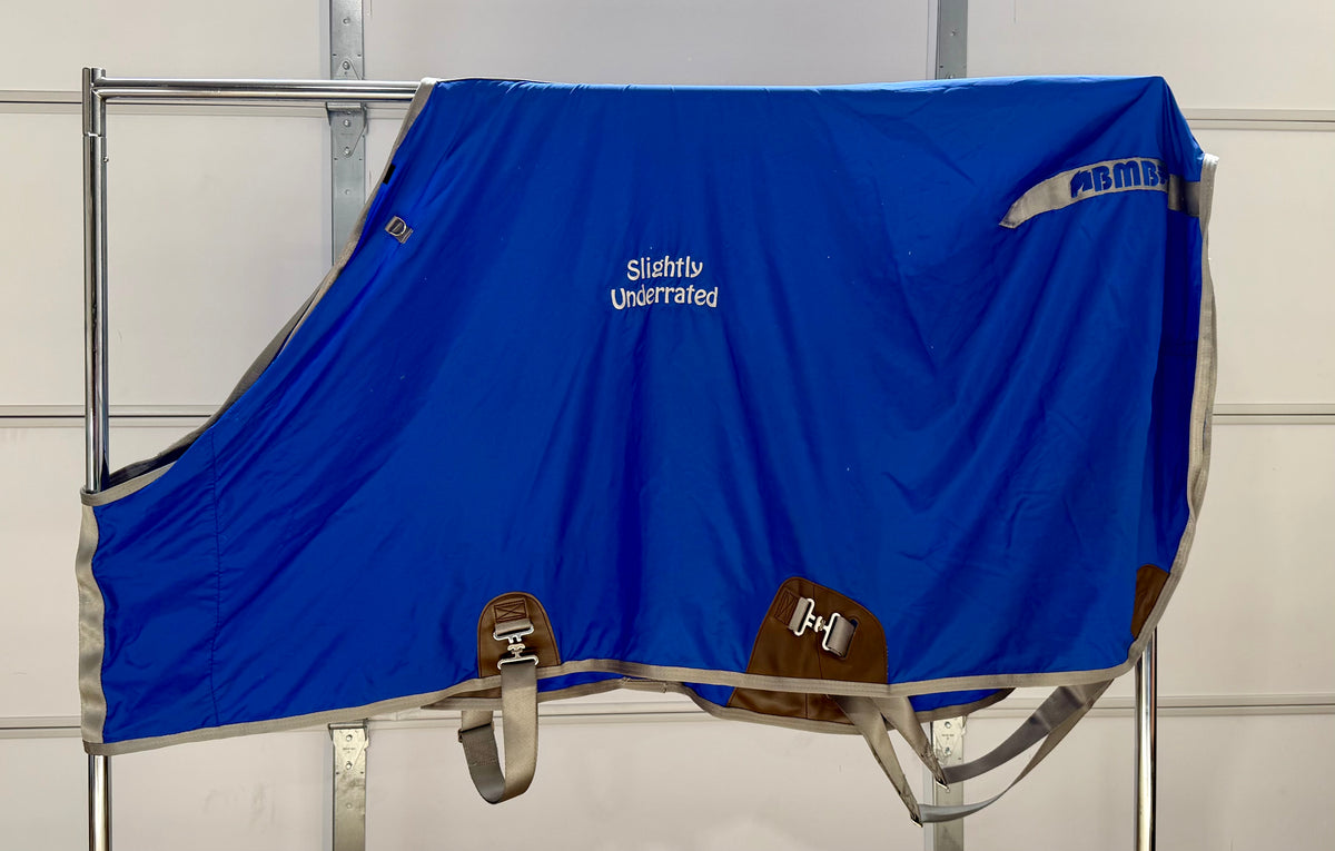 Used BMB Closed-Front Nylon Stable Sheet – 78” – Royal Blue & Silver