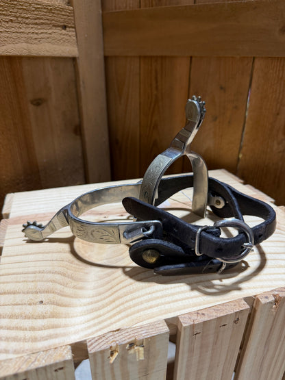 Used Ladies’ Engraved Western Spurs with Leather Spur Straps