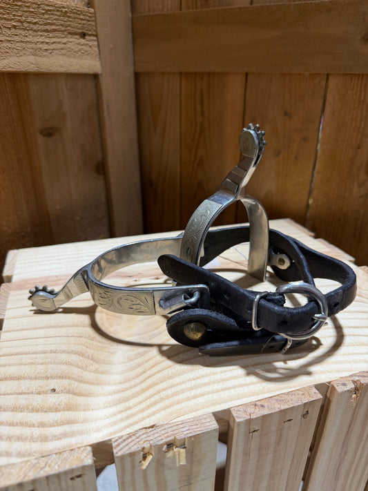 Used Ladies’ Engraved Western Spurs with Leather Spur Straps