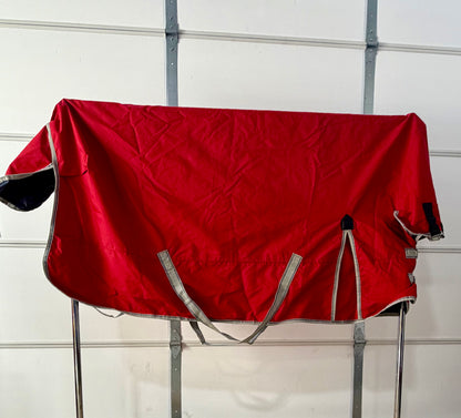 Like-New WeatherBeeta ComFiTec Classic Standard-Neck Lite Turnout Sheet – 72” – Red & Silver