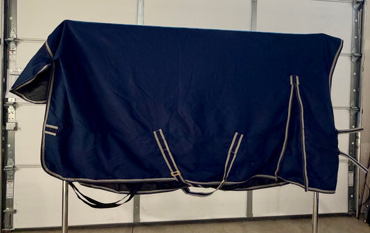 Used StormShield Classic II High-Neck Euro Surcingle Turnout Mid-Weight – 76” – Navy & Silver