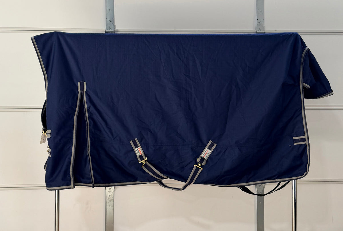 Used StormShield Classic II High-Neck Euro Surcingle Turnout Mid-Weight – 76” – Navy & Silver