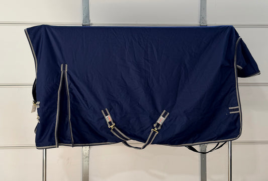 Used StormShield Classic II High-Neck Euro Surcingle Turnout Mid-Weight – 76” – Navy & Silver