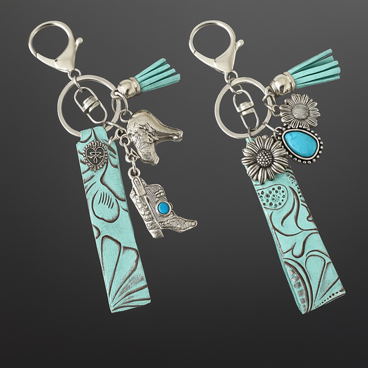 Faux Embossed Leather Western Keychain with Charms