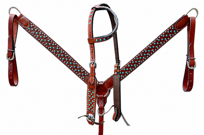 Premium Tooled Leather One Ear Headstall & Breastcollar Set