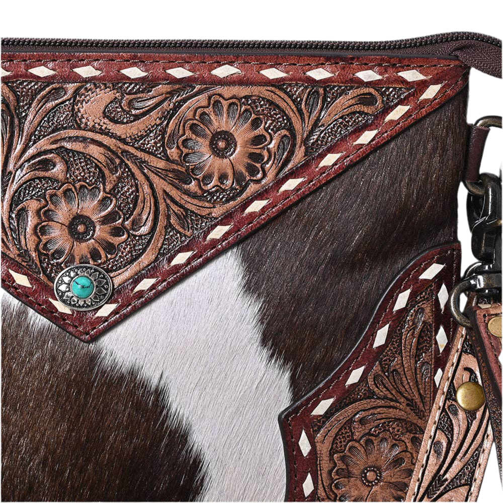 Cross Body Hand Tooled Hair-On Genuine Leather Purse