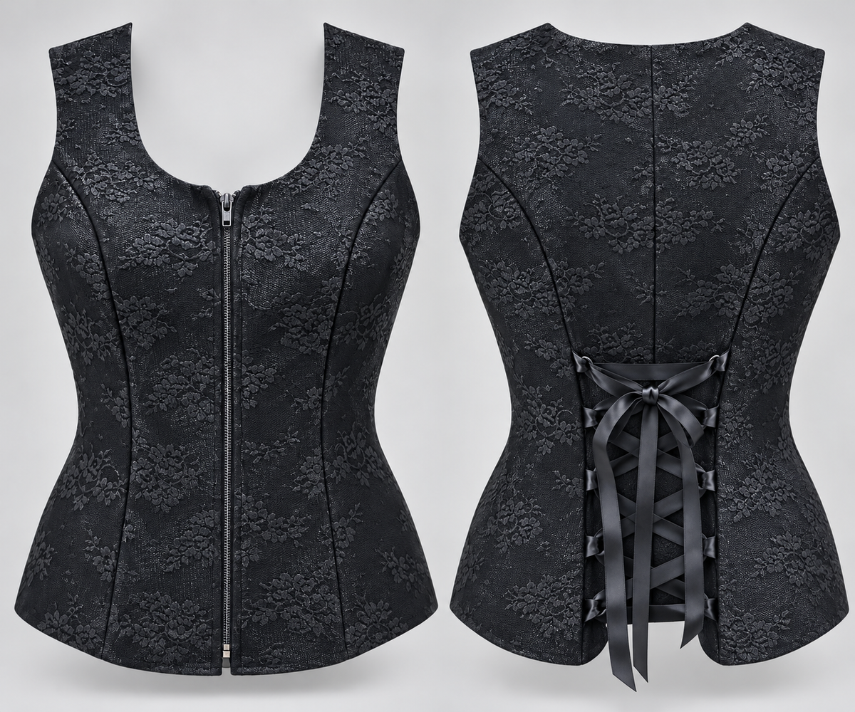 Custom Black Lace Corset-Back Show Vest • Approx. Ladies Medium