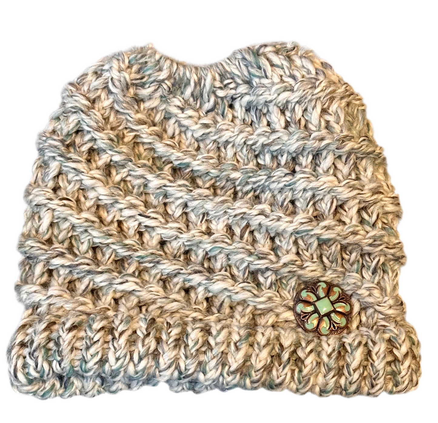 Handmade Ponytail Beanie with Concho