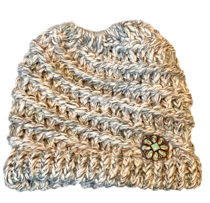 Handmade Ponytail Beanie with Concho