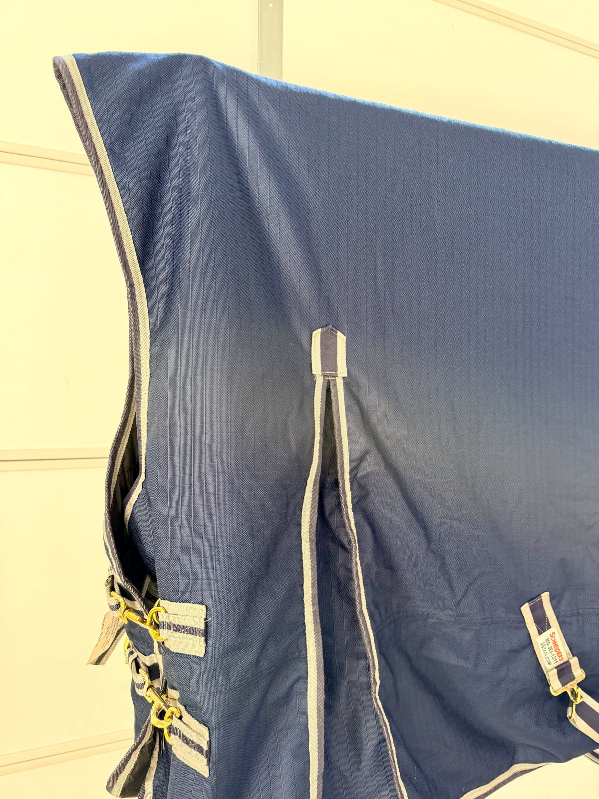 Used StormShield Classic II High-Neck Euro Surcingle Turnout Mid-Weight – 76” – Navy & Silver