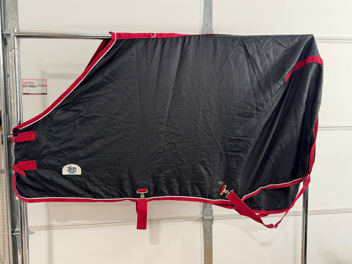 SmartPak Rockin’ SP Nylon Stable Sheet • 78” • Black & Red • Open Front