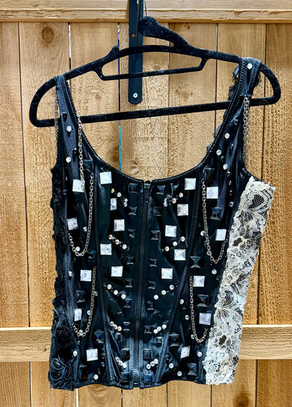 Custom Black & White Corset-Style Show Vest • Ladies XS