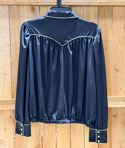 Ladies Black Western Show Shirt • Approx. Small • Lightweight Zip Front