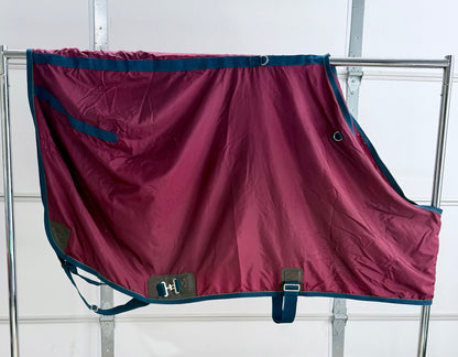 Used Olymplin Stable Sheet – Approximately 69–70” – Burgundy & Navy