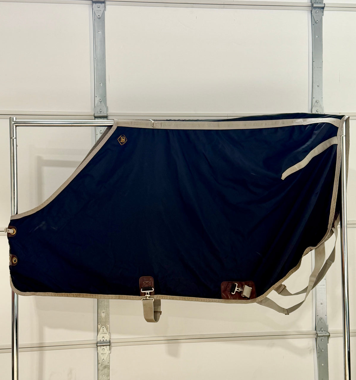 Used Big “D” Open Front Nylon Stable Sheet – 68” (Measures 70”) – Black & Silver