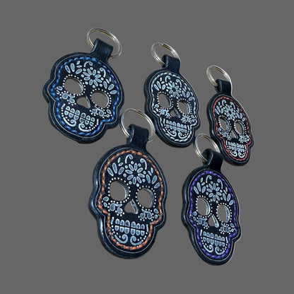 Leather Sugar Skull Keychain
