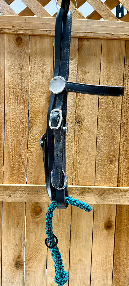 Used Black Leather Draft Horse Headstall with SCR Loping Hackamore