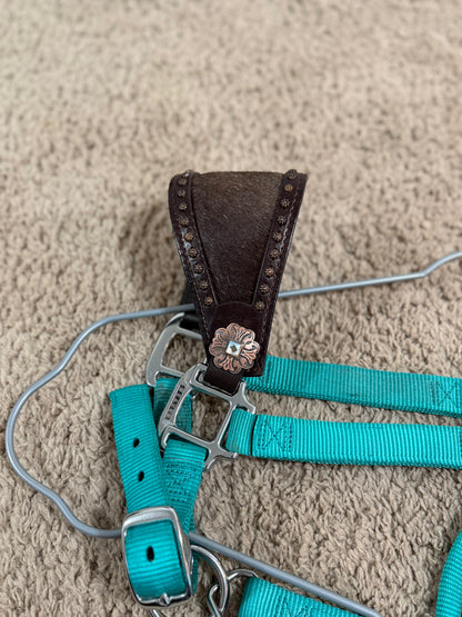 Weaver Bronc Halter – Turquoise – Leather Cowhide Noseband – Average Horse