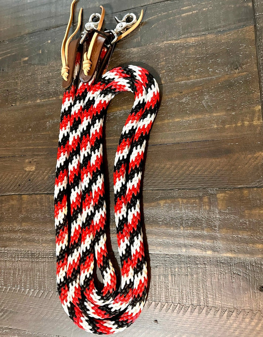 5/8” x 8’ Poly Roping Reins w/ Snaps Tri-Color