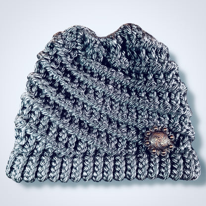 Handmade Ponytail Beanie with Concho