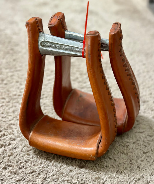 Straight Times Stirrups - Angled Roping Leather Stirrups