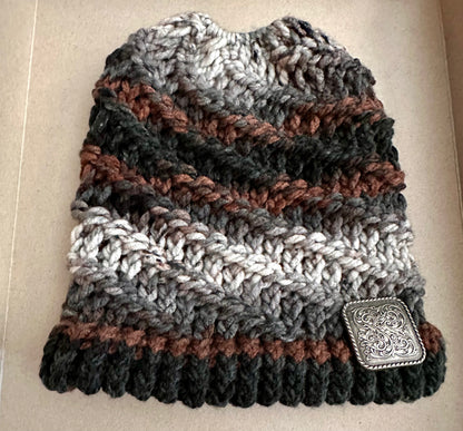 Handmade Ponytail Beanie with Concho