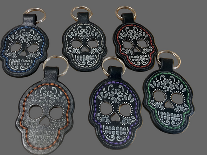 Leather Sugar Skull Keychain