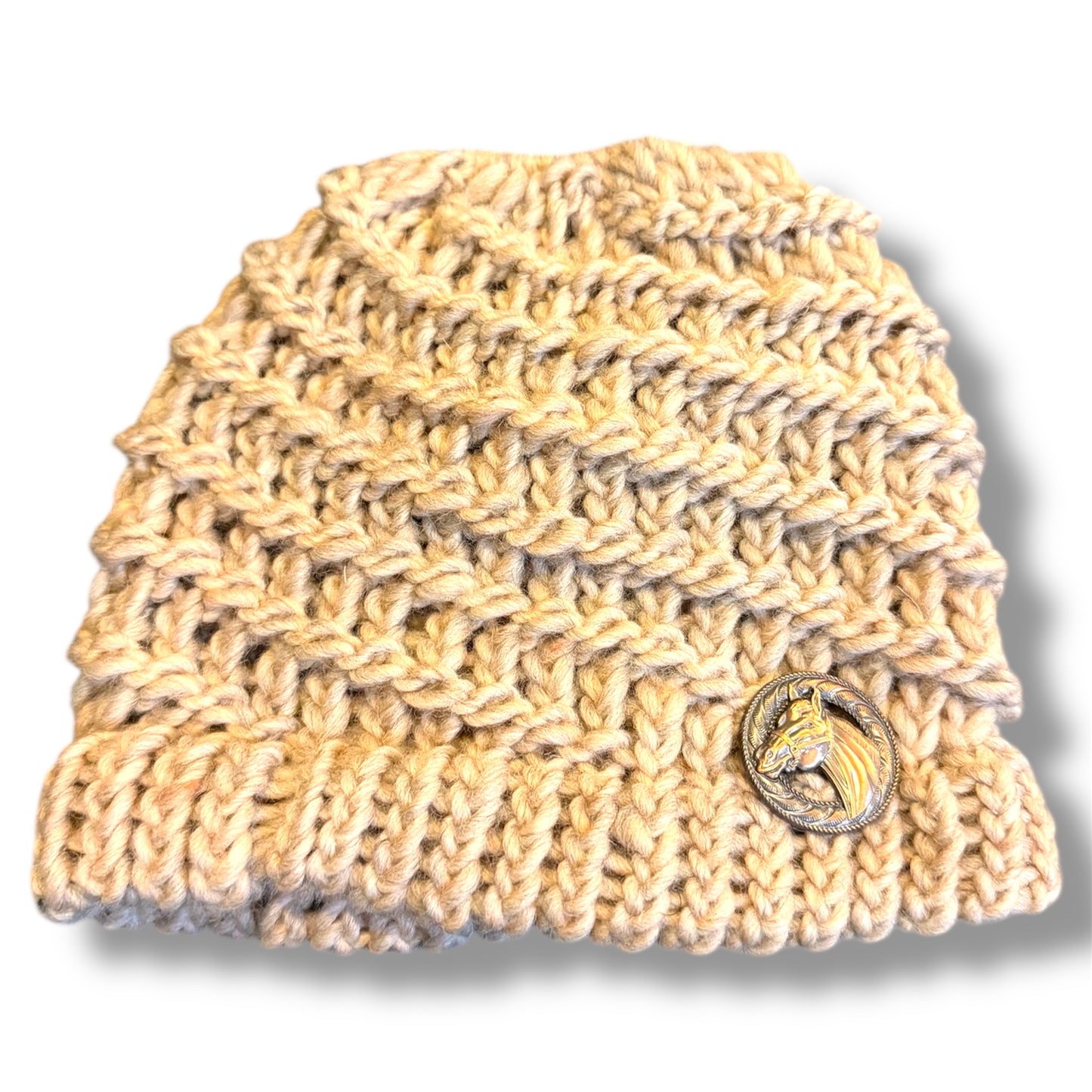 Handmade Ponytail Beanie with Concho