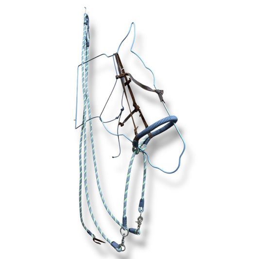 Leather Headstall with Rope Side Pull & Matching Romel Reins – Horse Size