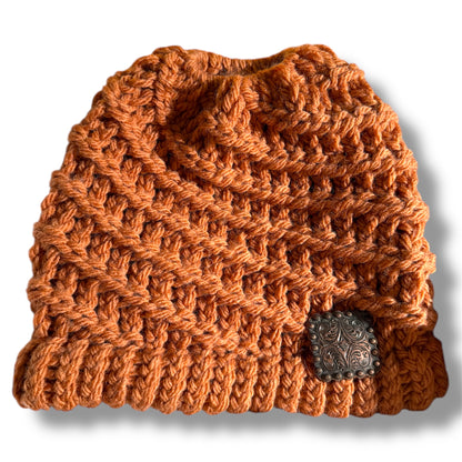 Handmade Ponytail Beanie with Concho
