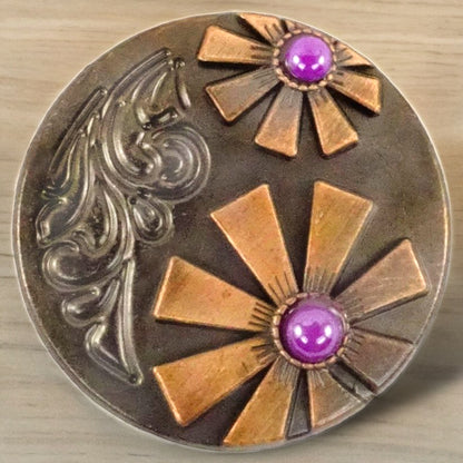 2 Pack Antique Copper & Purple 1 Inch Conchos