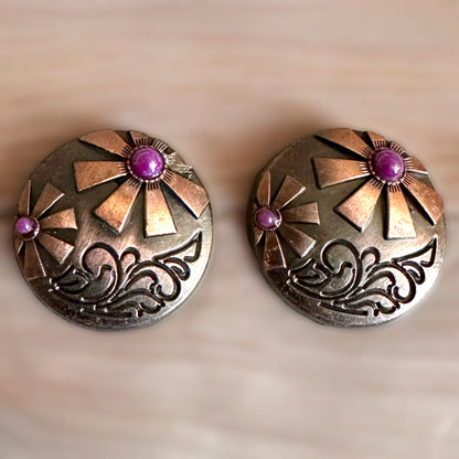 2 Pack Antique Copper & Purple 1 Inch Conchos