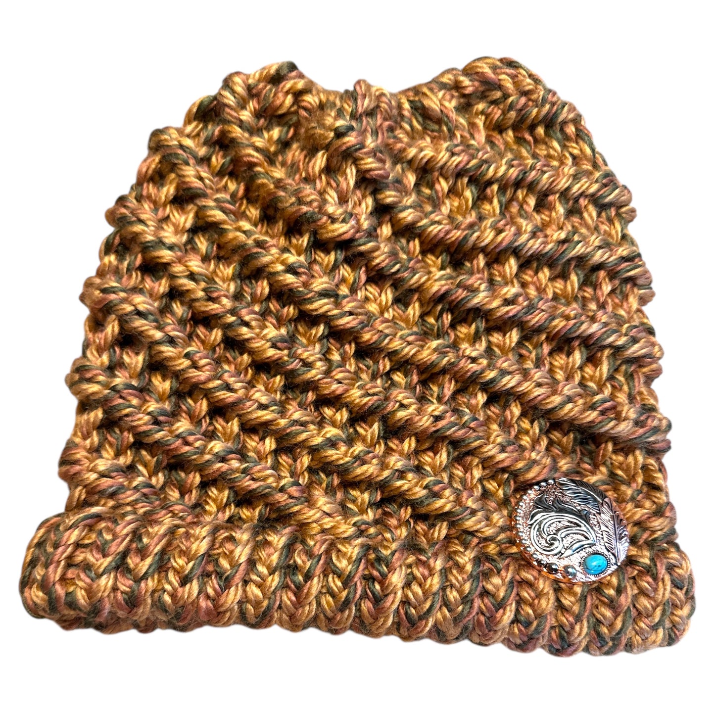 Handmade Ponytail Beanie with Concho