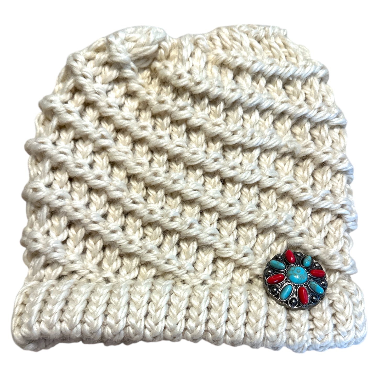 Handmade Ponytail Beanie with Concho