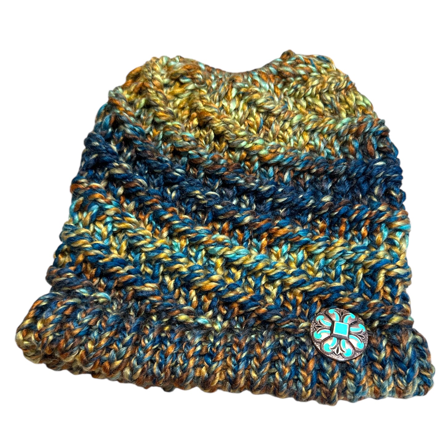 Handmade Ponytail Beanie with Concho