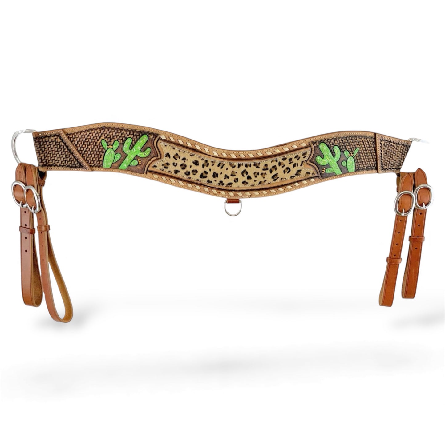 Hand Painted Cactus Tripping Collar with Hair-On Cheetah Inlay