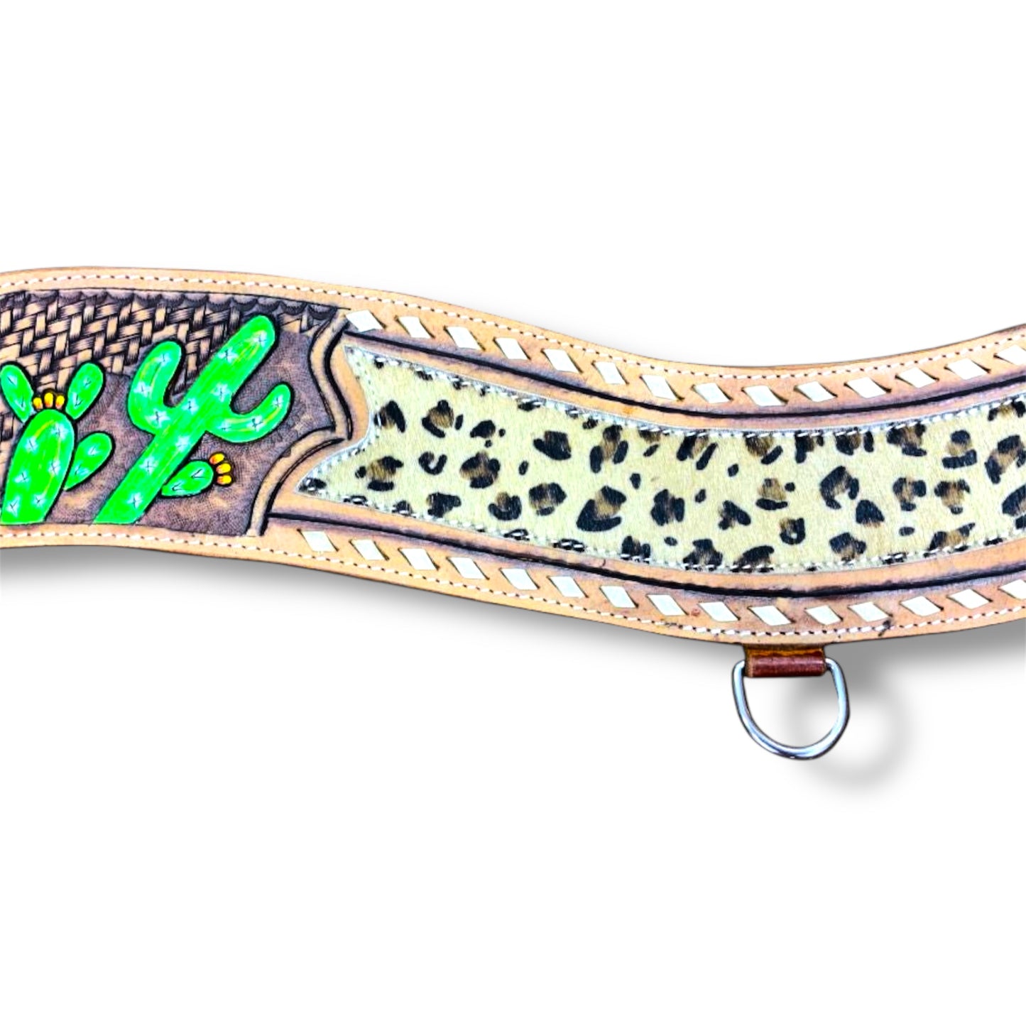 Hand Painted Cactus Tripping Collar with Hair-On Cheetah Inlay