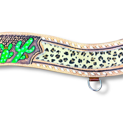 Hand Painted Cactus Tripping Collar with Hair-On Cheetah Inlay