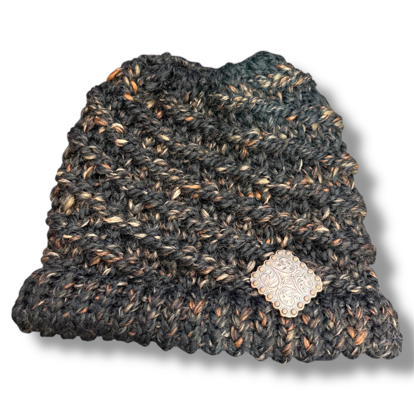 Handmade Ponytail Beanie with Concho