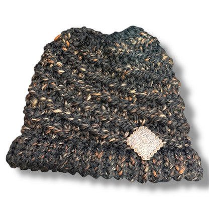 Handmade Ponytail Beanie with Concho