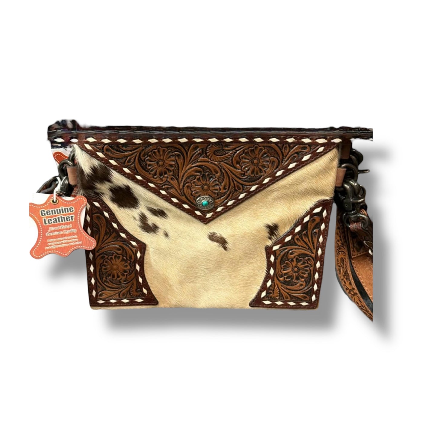 Cross Body Hand Tooled Hair-On Genuine Leather Purse