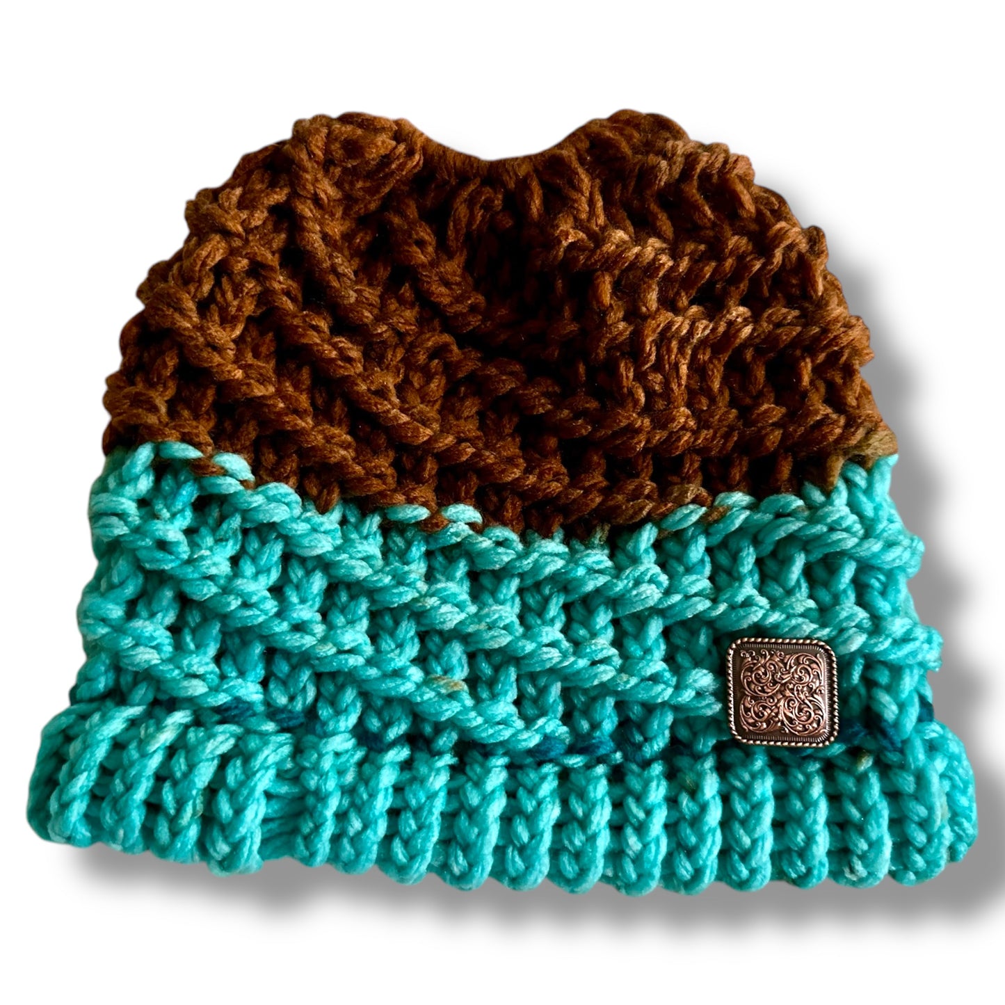 Handmade Ponytail Beanie with Concho