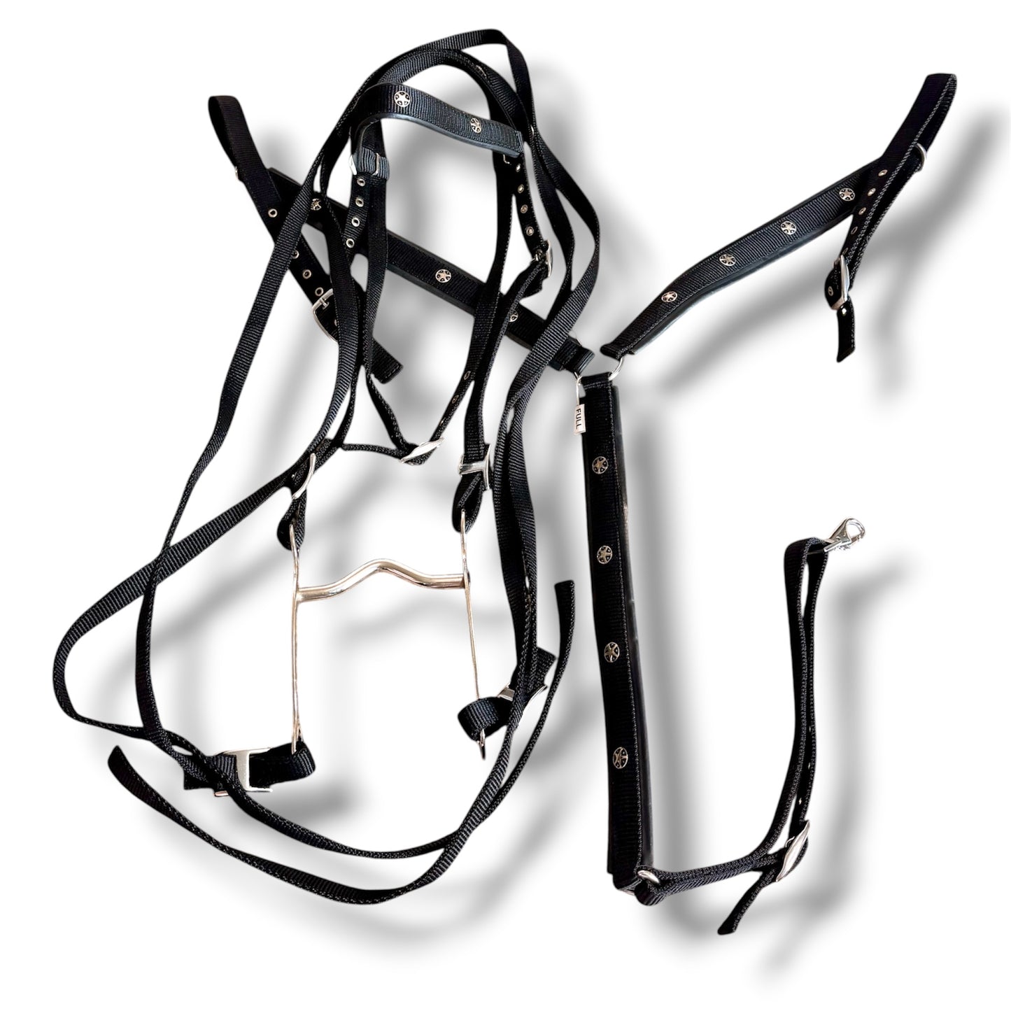 Used Black Padded Nylon Tack Set with Texas Star Conchos
