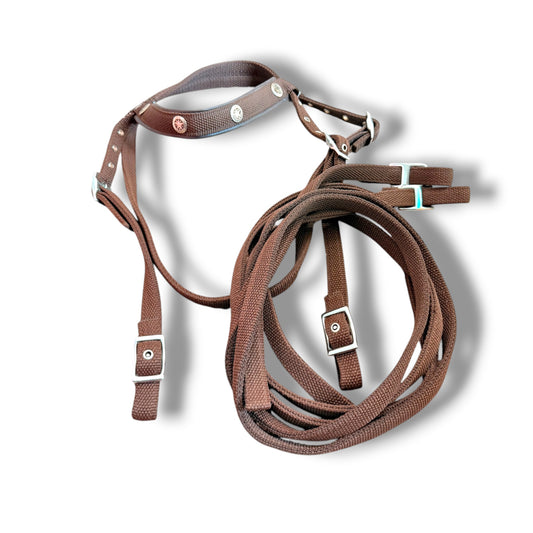 Used Brown Nylon Headstall & Split Reins – Small Horse Size