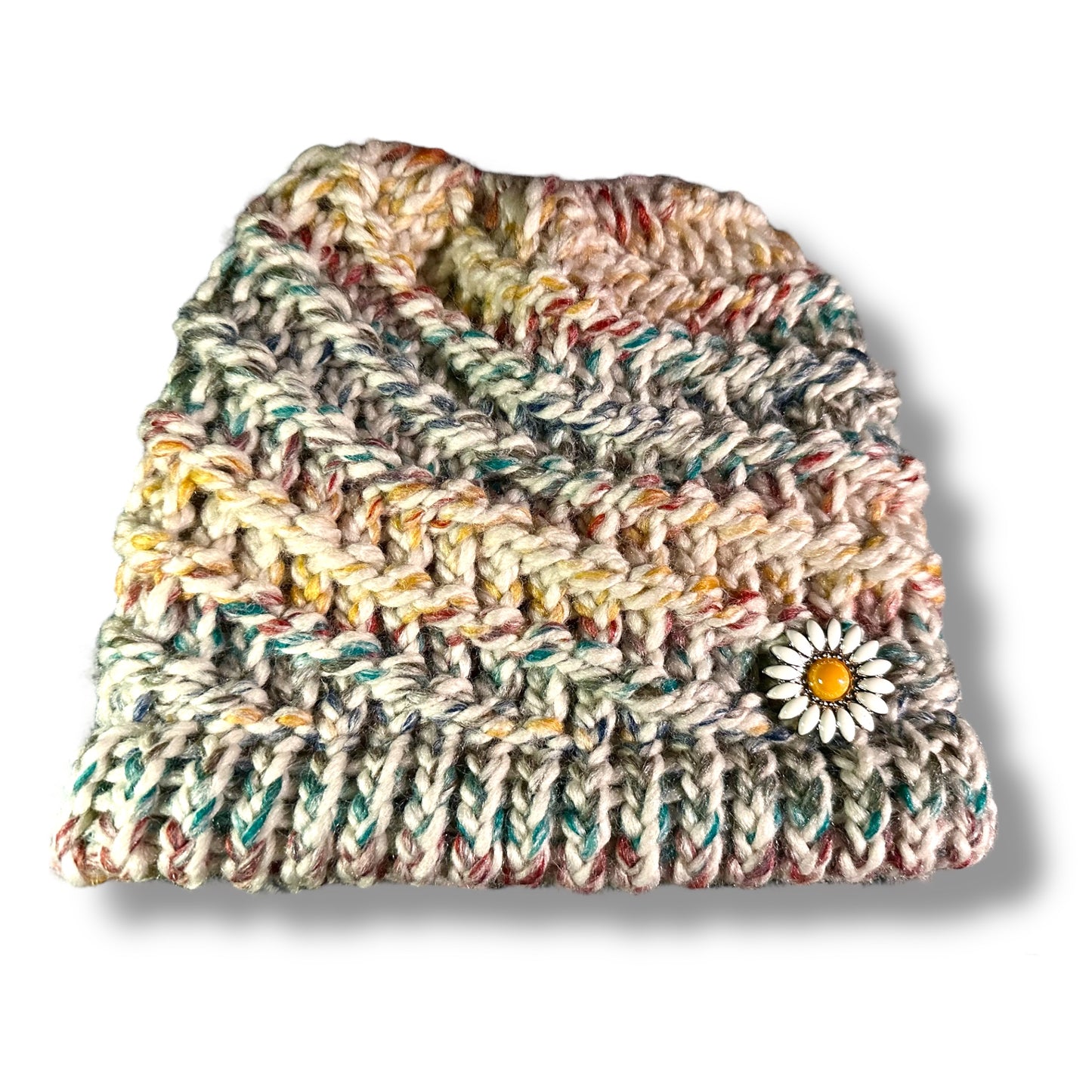 Handmade Ponytail Beanie with Concho